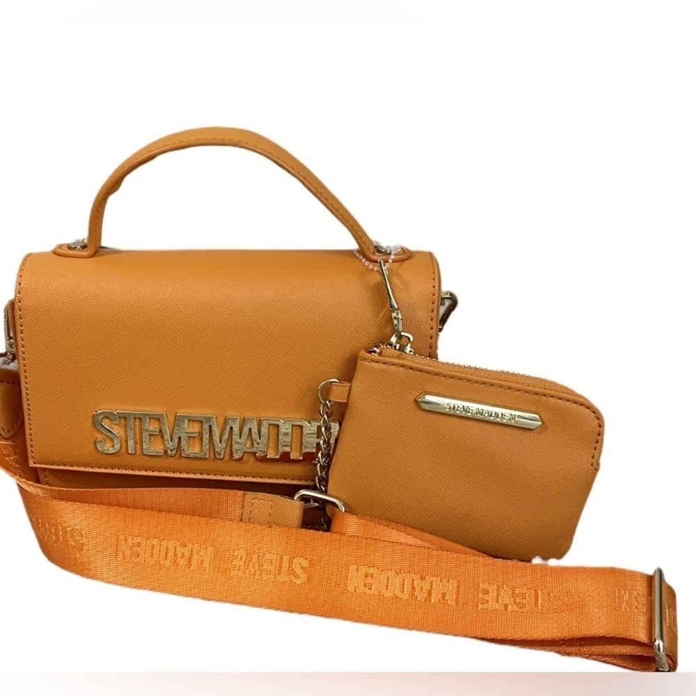Steve Madden BHama Satchel Bag with Detachable Coin Purse and Webbed Logo Strap